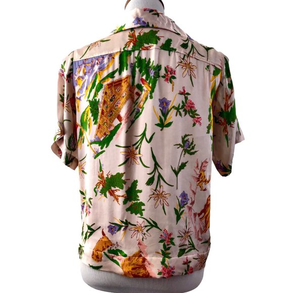 Tiny Anthropologie Womens Swiss Alps Postcard Novelty Button Up Blouse Top XS - Picture 4 of 11